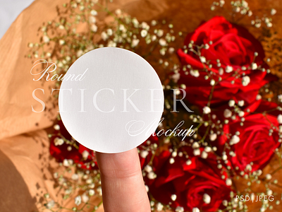 Round Sticker Mockup branding design graphic design label mock up mockup photograph photography psd red roses round smart object sticker styled image wedding favor