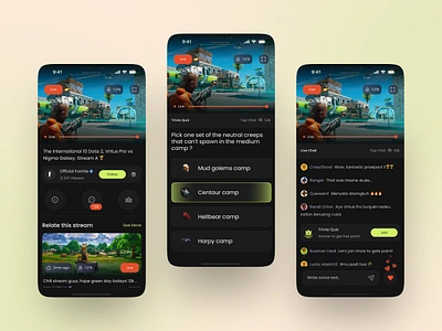 Watch Stream UI UX Design app chat clean concept dar dark esport freebies game live mobile quiz stream ui ui design uikit ux video website