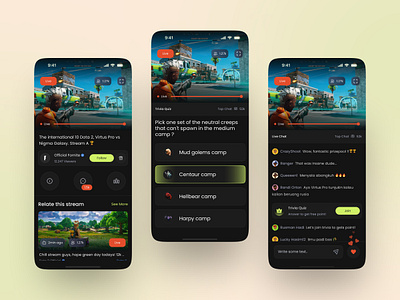 Watch Stream UI UX Design app chat clean concept dar dark esport freebies game live mobile quiz stream ui ui design uikit ux video website