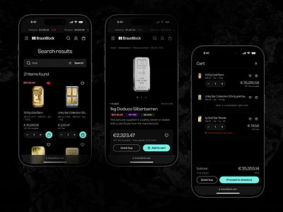 BraunBlock - Mobile ecommerce ecommerceproduct ecommerceuiux ecommercewebsite gold bar invest mobile platinum product page responsive trade trading uiux