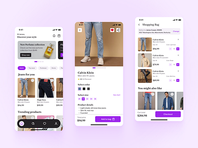 Fashion e-commerce app app clothing design e commerce fashion figma mobile app purple typography ui uiux ux