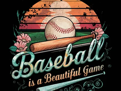 Nostalgic Baseball Art 4k graphics artistic composition artistic showcase baseball bat art baseball typography capturing essence exceptional talent floral elements high definition details intricate design nostalgic illustration pastime art retro sunset sporting beauty sporting nostalgia sunset colors vintage aesthetics vintage baseball visual appeal watercolor effects