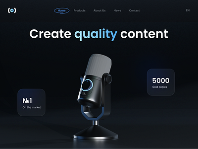 Microphone Landing page 3d dark ecommerce website illustration product page ui web design