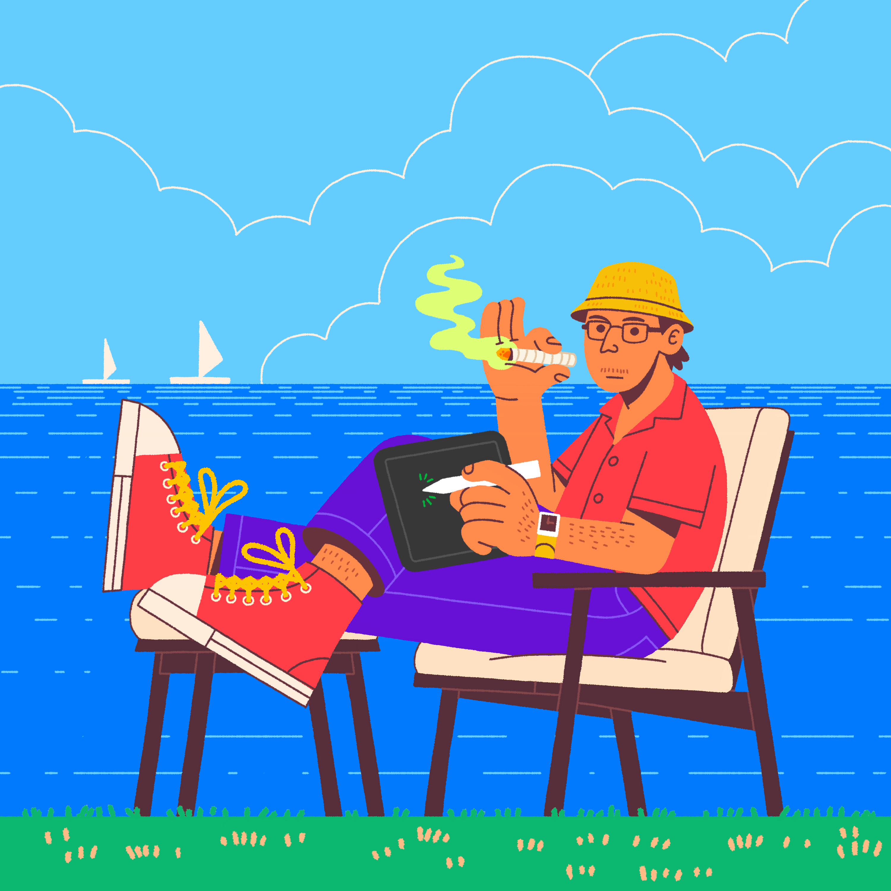 Drawing in front of the ocean art chilling design destination drawing graphic design healing illustration ocean vacation