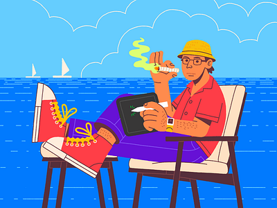 Drawing in front of the ocean art chilling design destination drawing graphic design healing illustration ocean vacation