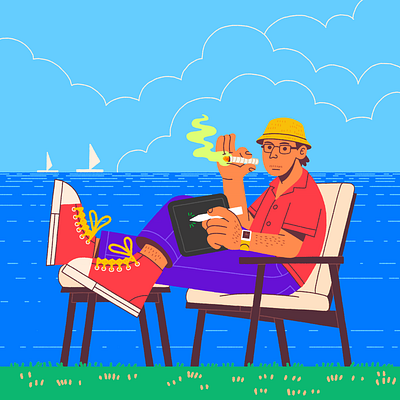 Drawing in front of the ocean art chilling design destination drawing graphic design healing illustration ocean vacation