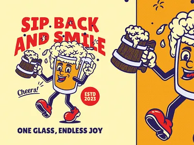 Beer Glass beer brand brand identity branding cartoon character classic cute design glass graphic design illustration logo old style retro vector vintage