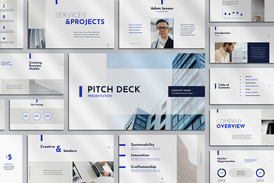 Corporate Pitch Deck Presentation agency bold business presentation company profile corporate pitch deck dark blue finance keynote template marketing minimalist powerpoint slide deck professional sleek startup