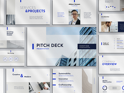 Corporate Pitch Deck Presentation agency bold business presentation company profile corporate pitch deck dark blue finance keynote template marketing minimalist powerpoint slide deck professional sleek startup