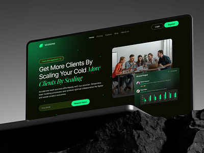 CRM - Landing pages boost brand business convert dark dynamic glow gradient green impact landing pages lead leads market marketing site sales uiux vektora web design website saas