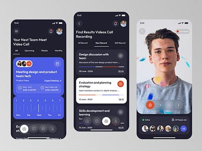 Hola - Video Call App app call clean dark dark mode google meet interface meeting mobile app record skype ui video video call video chat voice zoom