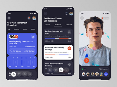 Hola - Video Call App app call clean dark dark mode google meet interface meeting mobile app record skype ui video video call video chat voice zoom