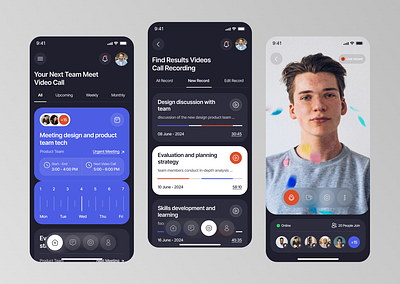 Hola - Video Call App app call clean dark dark mode google meet interface meeting mobile app record skype ui video video call video chat voice zoom