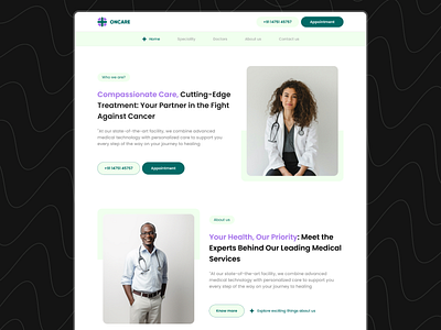Oncare - Hospital website UI animation app app design best branding dark ui design designer digital doctor figma graphic design hospital identity illustration logo trend ui web website