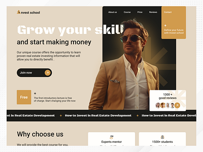 Main page for Invest School design invest school landing page site ui uiux web design website