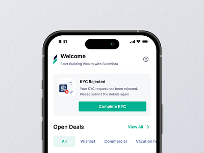 Real Estate App : KYC Rejected State app design cards mobile app mobile ui property real estate states ui