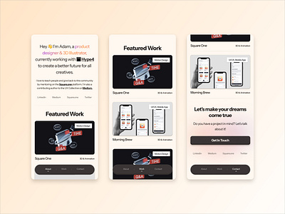 Portfolio landing mobile version design gradient navbar orange personal portfolio square ui ux work