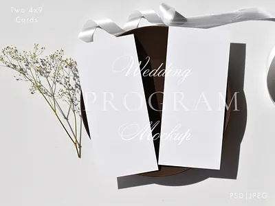 Two 4x9 cards Menu or Wedding program Mockup branding graphic design jpeg mock up photograph psd smart object stationery mockup styled image styled photo two 4x9 cards wedding menu mockup wedding program mockup