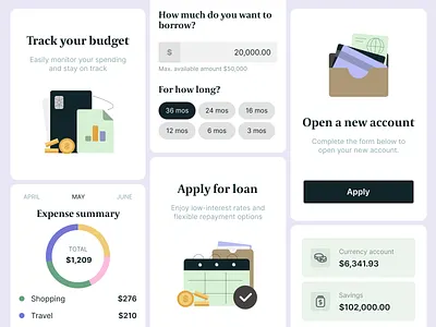 Banking components accounts banking banking illustrations budget loan ui