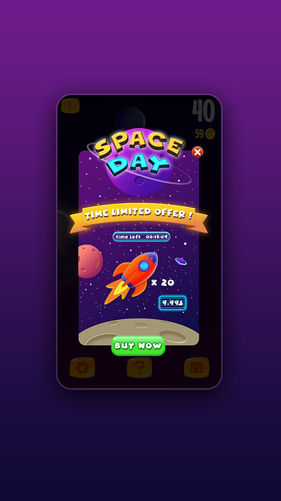 Space Day (Offer window) game app game art game interfaces game ui game ui artist game ui design game ui designer game uiux mobile game offer space day ui design ui designer uiux uiux design window app