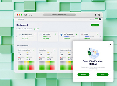 Dashboard UI design for Sustantis - ESG Automation b2b dashboard data environmental esg figma green infographic product product design saas service social stats sustainability ui user experience ux verification webdesign