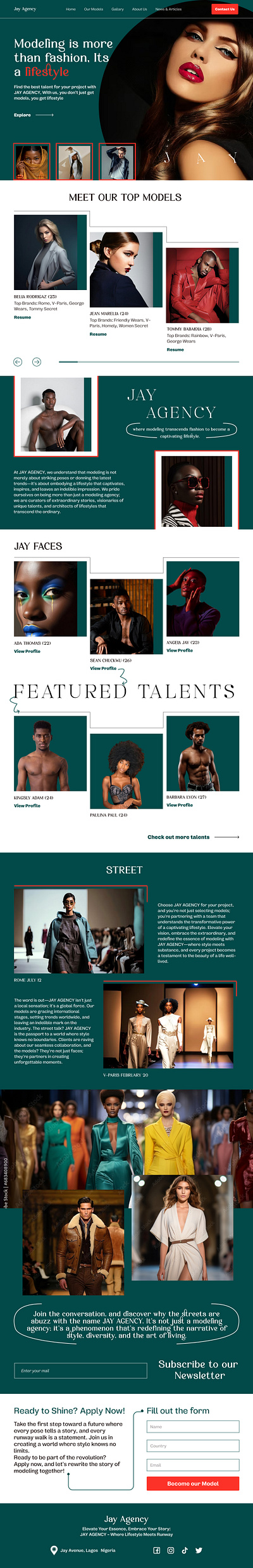 A Model Agency Website talent app typography ui web design