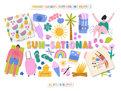 Summer vector clipart & patterns adobe illustrator beach character design creative market cute hand drawn illustration people summer characters summer illustration summer pattern summer vacation summer vector swimming pool vector illustration