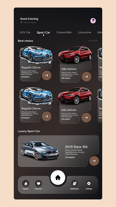 Car Hire typography ui ux vector