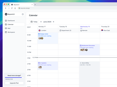 Weekly Calendar UI beyond ui calendar calendar app calendar design calendar saas calendar ui design system figma free ui kit meetings saas calendar saas ui tasks