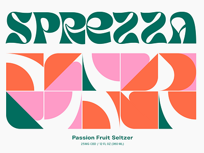 Sprezza CBD Seltzer Package Label Design & Logo branding cbd design geometric graphic design green icon label logo mark orange pattern pink seltzer shapes vector