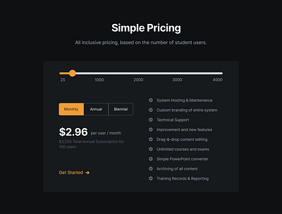 Pricing with slider pricing slider