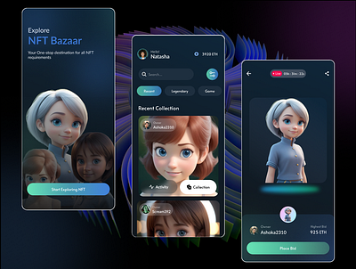 Dark UI Screens for NFT Mobile Application app dark design figma nft ui ux
