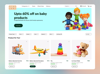 Light UI Homescreen for kids E-commerce website design ecommerce figma light ui ux website