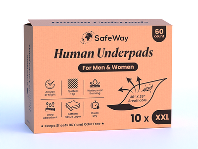 Product Packaging for Human Underpads! amazon packaging box design branding design graphic design illustration logo packaging packaging design
