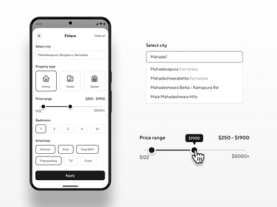 App Filters adobe xd app app design app ui booking card design figma figma design filters hotel hotel booking location popup sliders ui ux