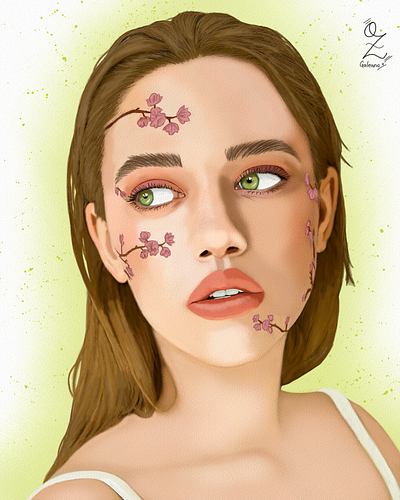 Model with Flowers Portrait Art art arte color design dibujo digitalart drawing fanart flowers illustration model ozgaleano portrait retrato