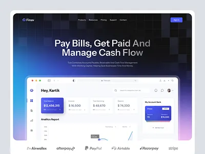 Finav - Finance Landing Page banking card clean dashboard design finance gradient hero landing landing page minimal minimalist saas saas design saas landing page saas product ui web design website website design