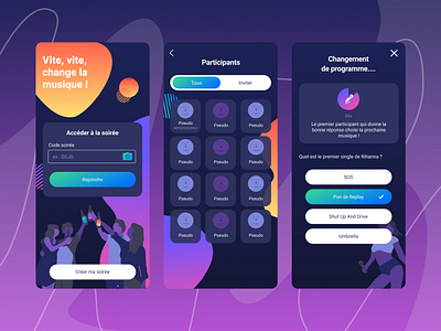 Party Music Mobile App colorful dark flat gradient mobile music party