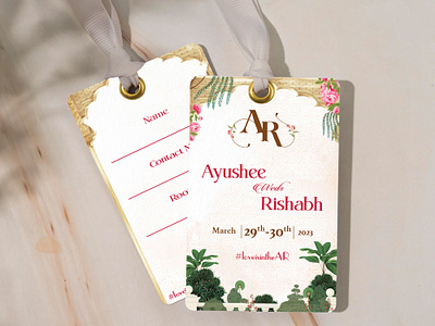 Indian Wedding Stationary Luggage Tag Design adobe animation branding design flowers golden graphic design illustration indianwedding photoshop vector wedding