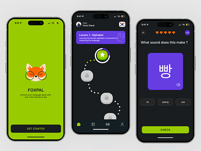 FOXPAL - Language Learning App app dailyui design education figma hangeul illustration korean language language app learning learning app mobile practice translate ui uiux ux