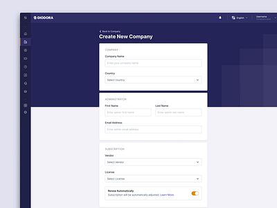 Giodora CRM Application - Form Creation admin clean interface colorfull company concept dashboard design system form grid input orange purple saas ui ux