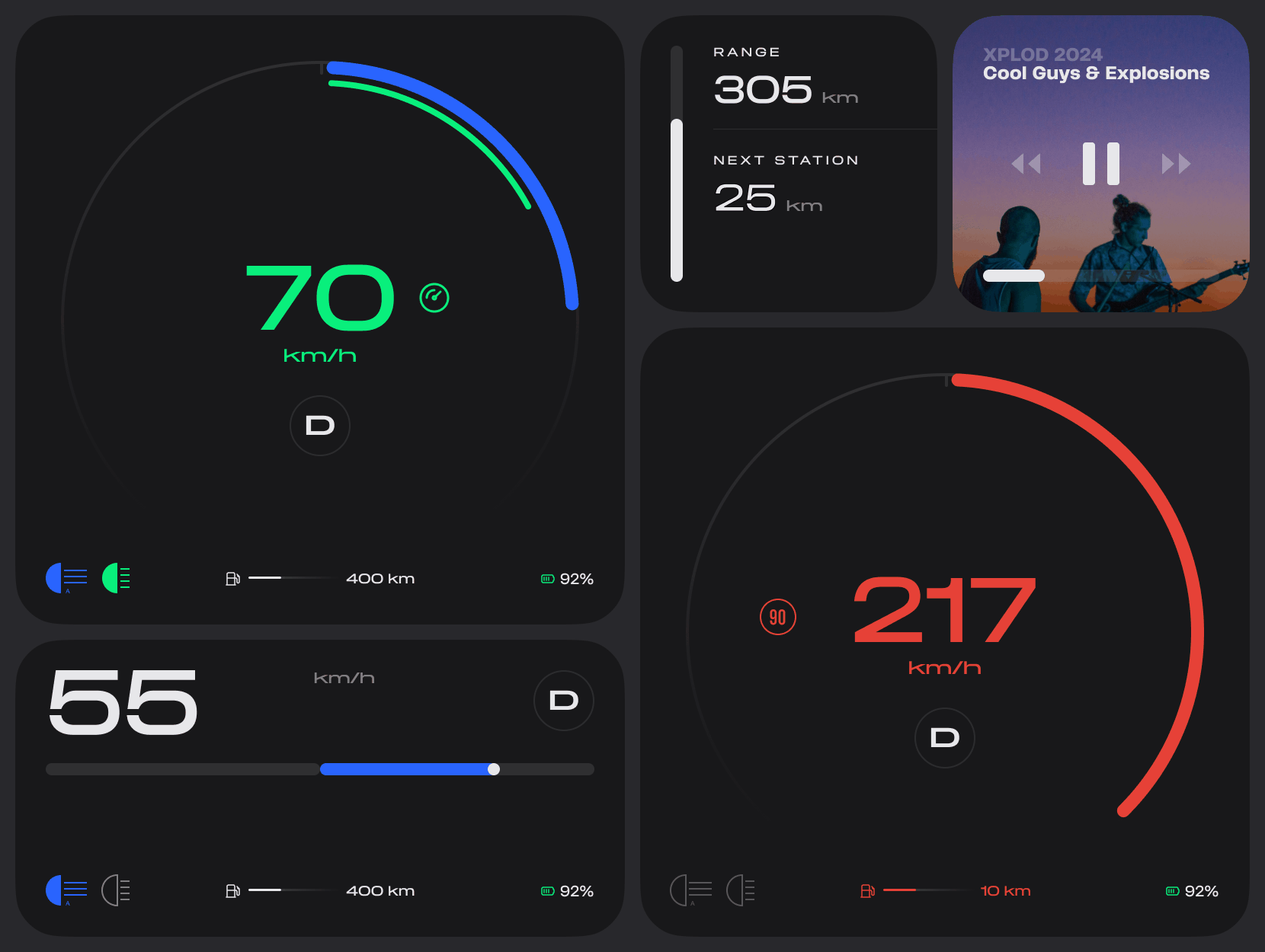 Modular Automotive UI / EXP 0.01 affordance automotive car controls gauge grid maps minimal modular music player typography ui variable visual