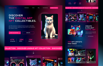 NFT Marketplace Web Design Concept cats crypto dark digital art graphic design marketplace neon nft nft marketplace web design