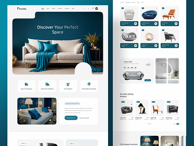 Furnish - Furniture website design, uiux design, UI/UX branding design figma frontend design graphic design illustration landing page logo ui vector