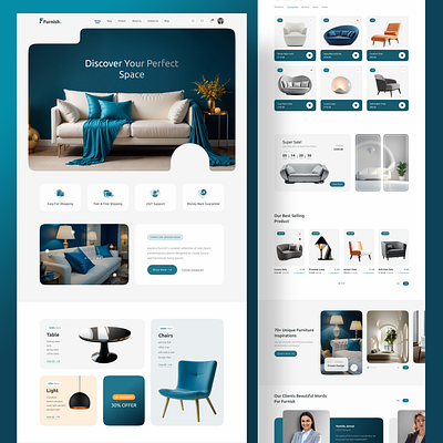 Furnish - Furniture website design, uiux design, UI/UX branding design figma frontend design graphic design illustration landing page logo ui vector