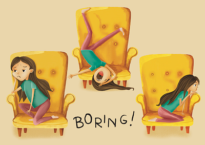 The illustration depicts a bored girl sitting in a chair illustration illustrator procreate