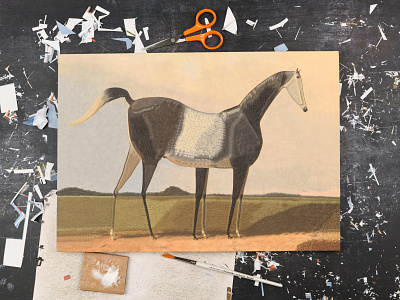 Horse in a meadow after Alois Bach, studio collage dribbble equine horse horses illustration paper paper collage studio