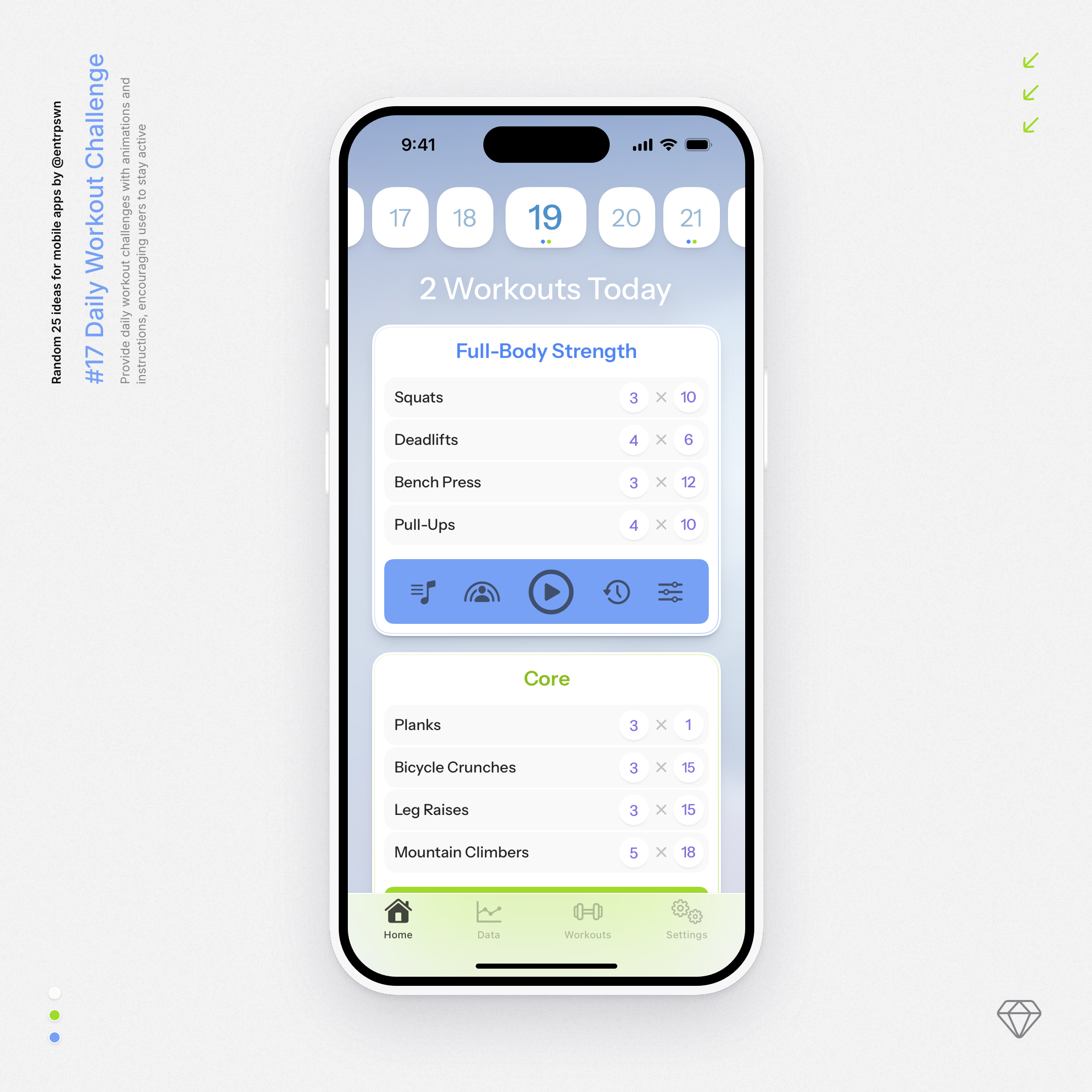 Daily Workout Challenge app fitness ios iphone mobile sport ui workouts