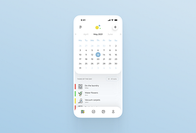 Chore Management App calendar chores clean clean design dashboard illustration interface light design light mode list minimalist mobile design productivity tab bar tabbar task list task manager tasks to do list ui