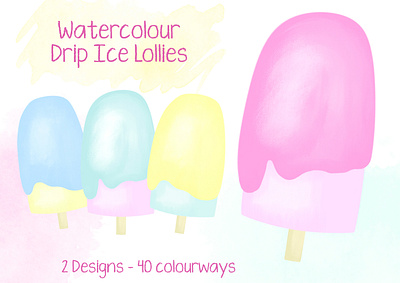 Watercolour Drip Ice Lollies drip ice lolly ice cream ice lollies ice lolly summer summer illustrations watercolour ice lolly